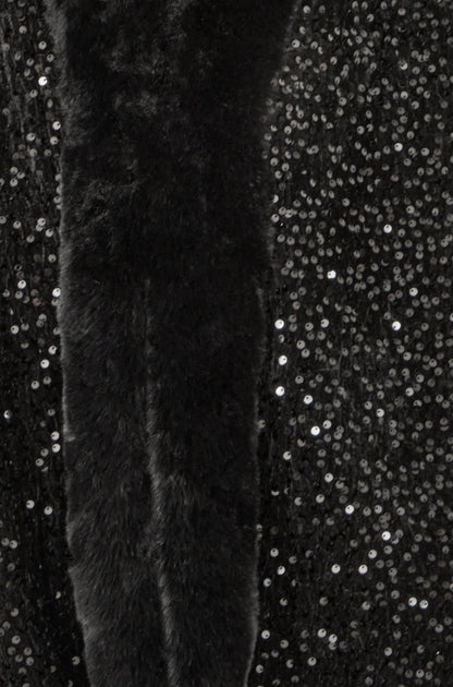 Yumi Black Sequin Cape with Faux Fur Trim and Lining