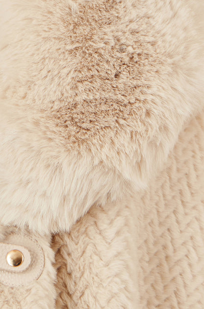 Yumi Beige Textured Fur Lined Cape