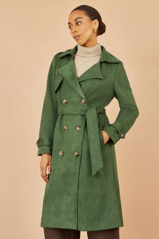 Yumi Green Faux Suede Trench Coat