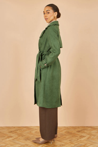 Yumi Green Faux Suede Trench Coat