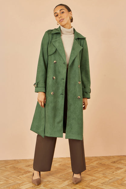 Yumi Green Faux Suede Trench Coat