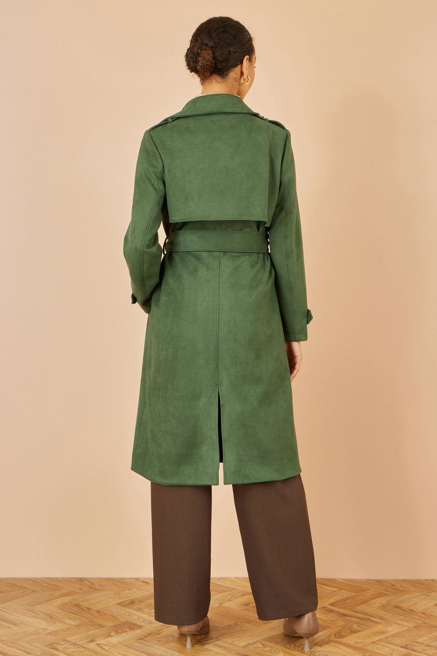 Yumi Green Faux Suede Trench Coat