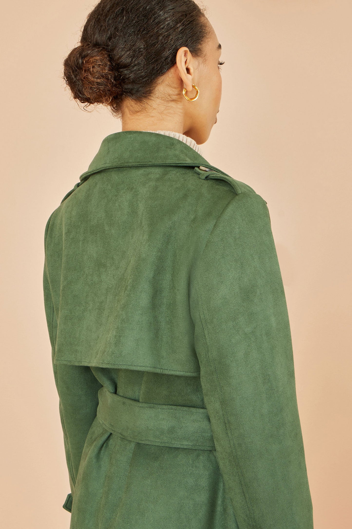 Yumi Green Faux Suede Trench Coat