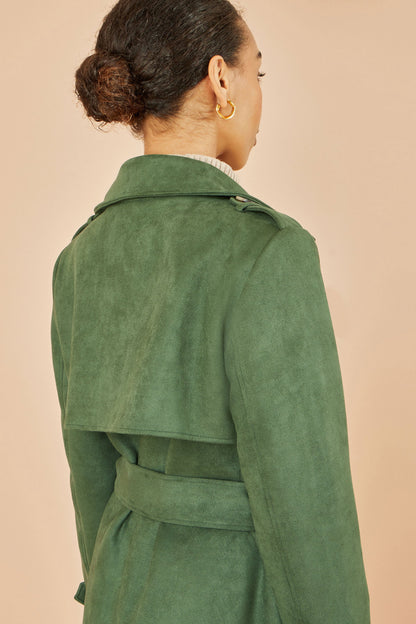 Yumi Green Faux Suede Trench Coat