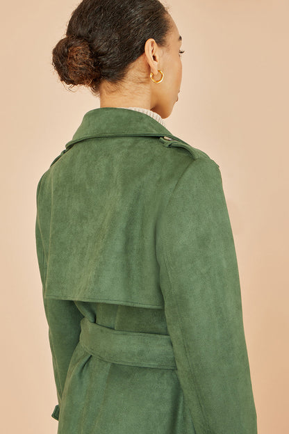 Yumi Green Faux Suede Trench Coat