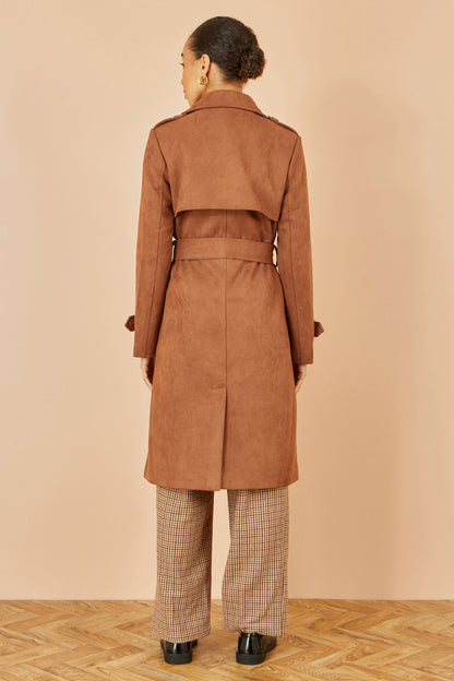 Yumi Brown Faux Suede Trench Coat