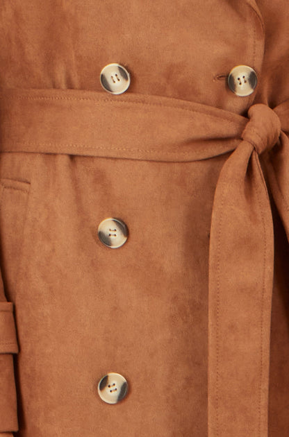 Yumi Brown Faux Suede Trench Coat