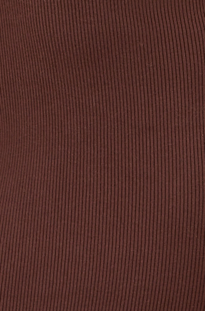 Yumi Brown Bardot Knitted Fitted Midi Dress