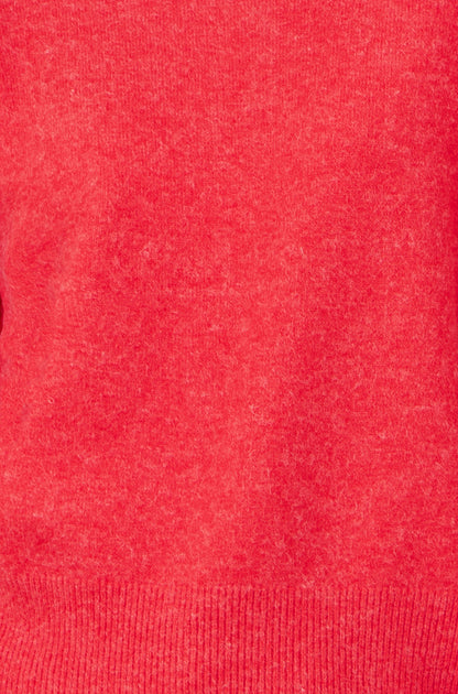 Yumi Red Knitted Balloon Sleeve Textured Jumper