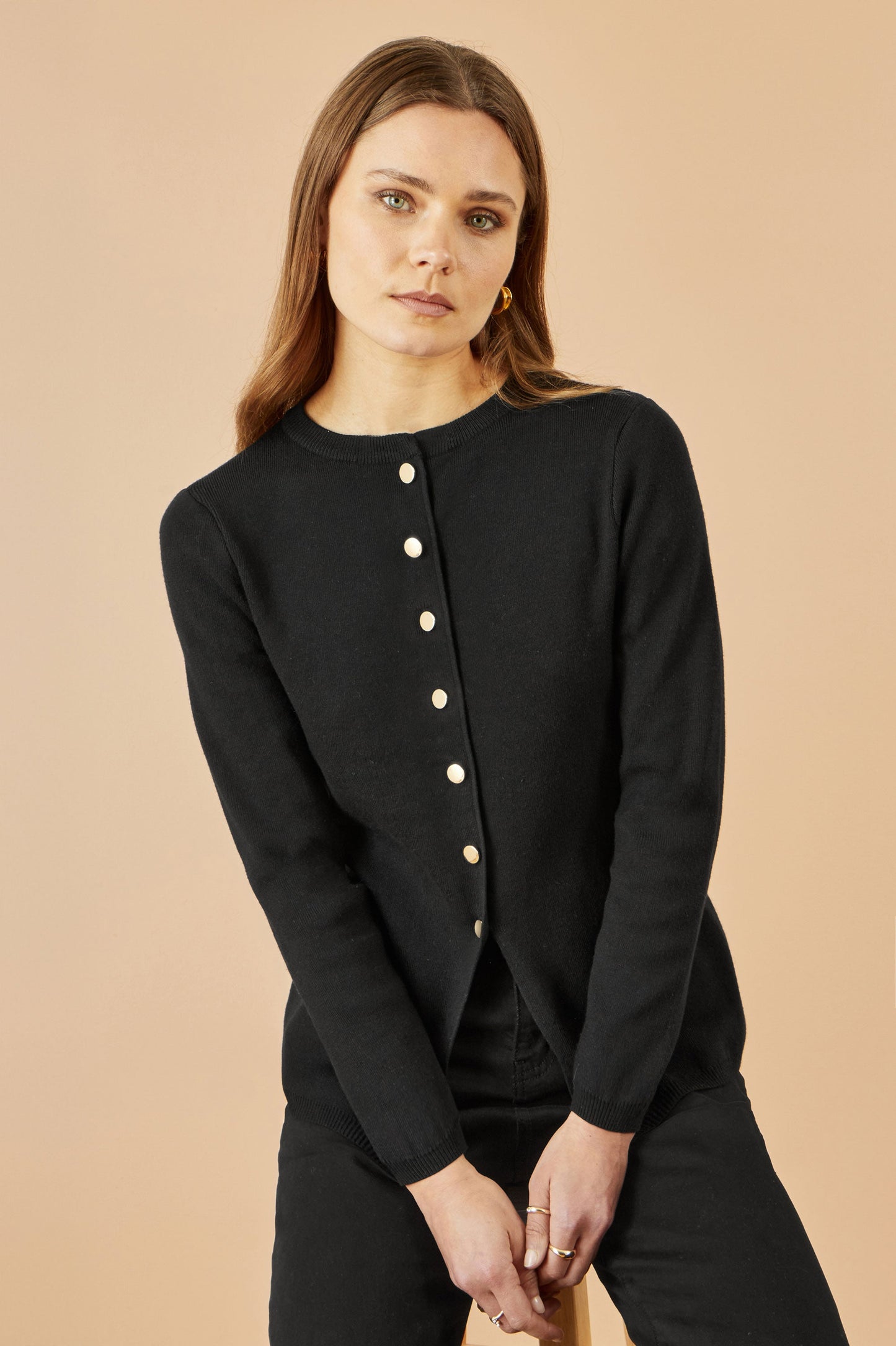 Yumi Black Knitted Fitted Button Down Peplum Cardigan