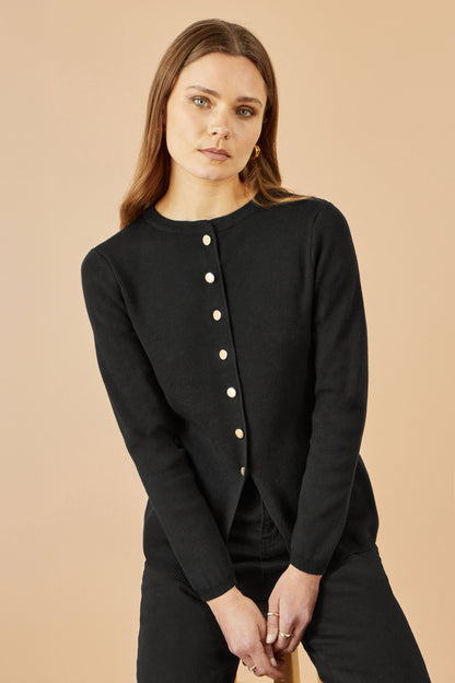 Yumi Black Knitted Fitted Button Down Peplum Cardigan