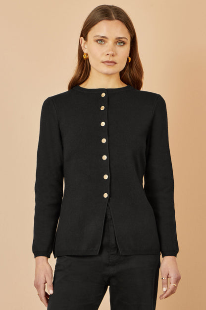Yumi Black Knitted Fitted Button Down Peplum Cardigan