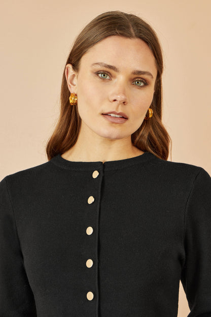 Yumi Black Knitted Fitted Button Down Peplum Cardigan