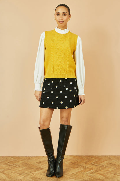 Yumi Mustard Cable Knit Sleeveless Jumper
