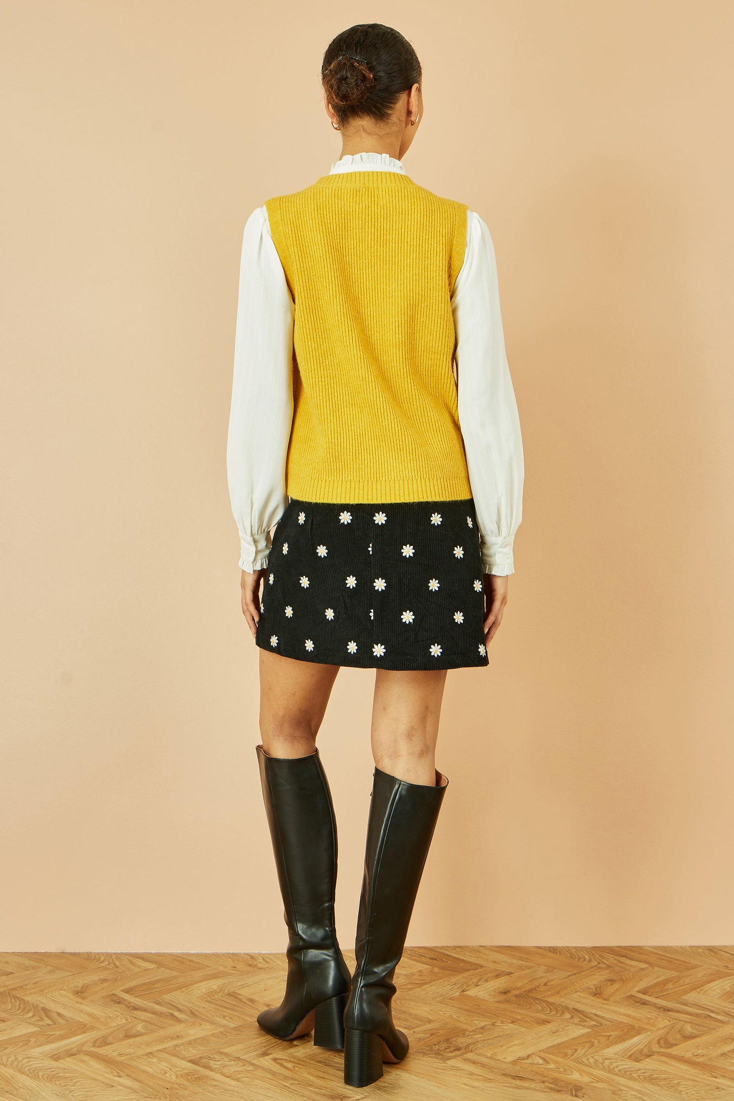 Yumi Mustard Cable Knit Sleeveless Jumper