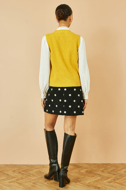 Yumi Mustard Cable Knit Sleeveless Jumper