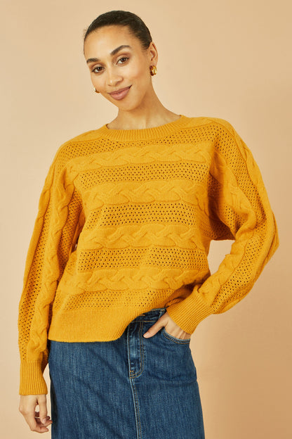 Yumi Mustard Cable Knit Relaxed Fit Jumper