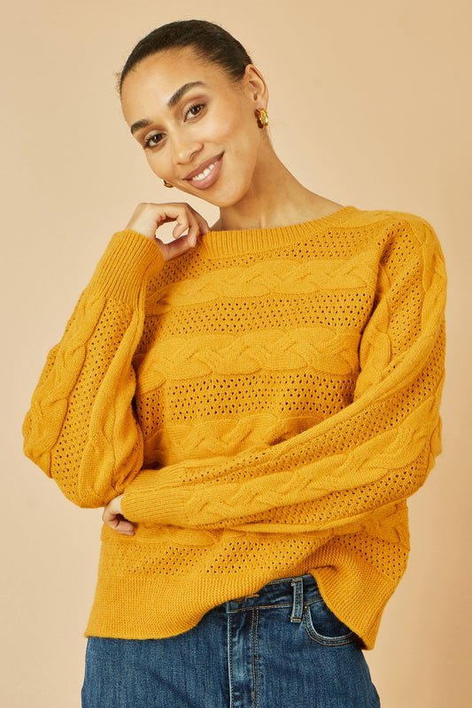 Yumi Mustard Cable Knit Relaxed Fit Jumper