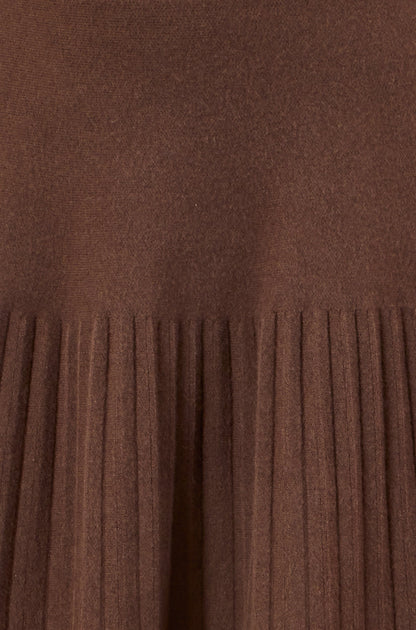 Yumi Brown Knitted Pleated Mini Skirt