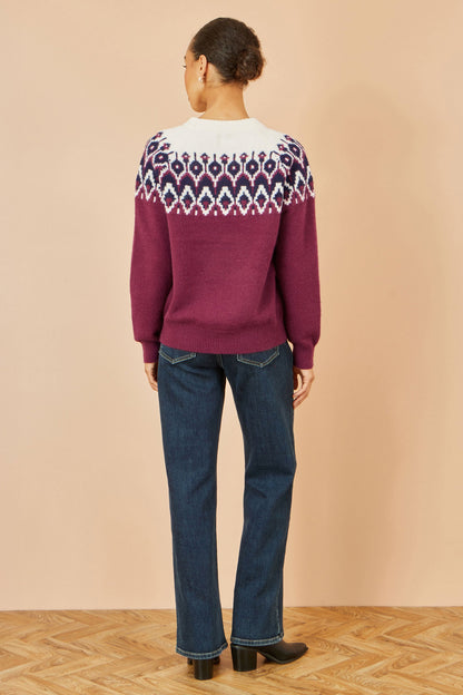 Yumi Burgundy Fair isle Relaxed Fit Knitted Jumper
