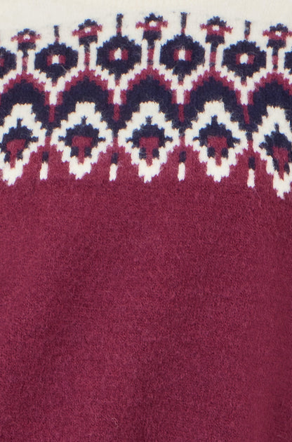 Yumi Burgundy Fair isle Relaxed Fit Knitted Jumper