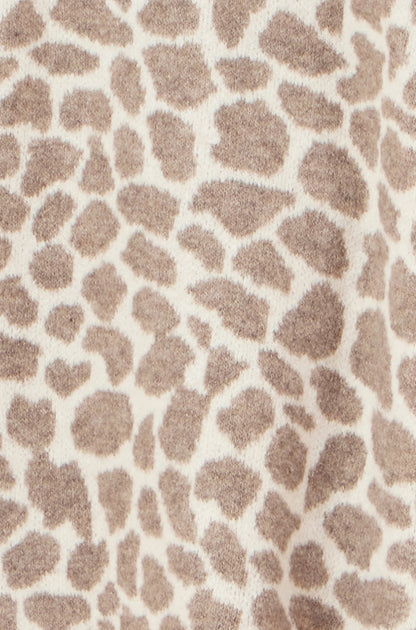 Yumi Beige Animal Print Intarsia Long Cardigan