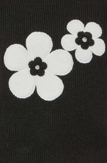 Yumi Black Flower Knitted Sleeveless Jumper Vest