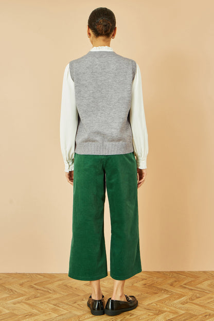 Yumi Grey Knitted Flower Sleeveless Jumper Vest