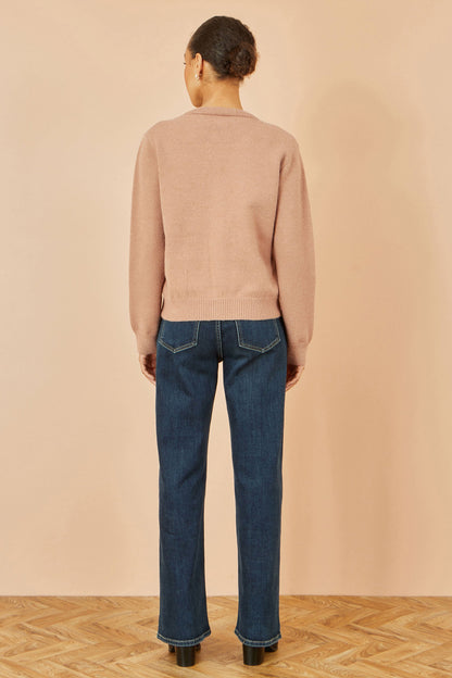 Yumi Brown Floral Embroidered Relaxed Fit Cardigan