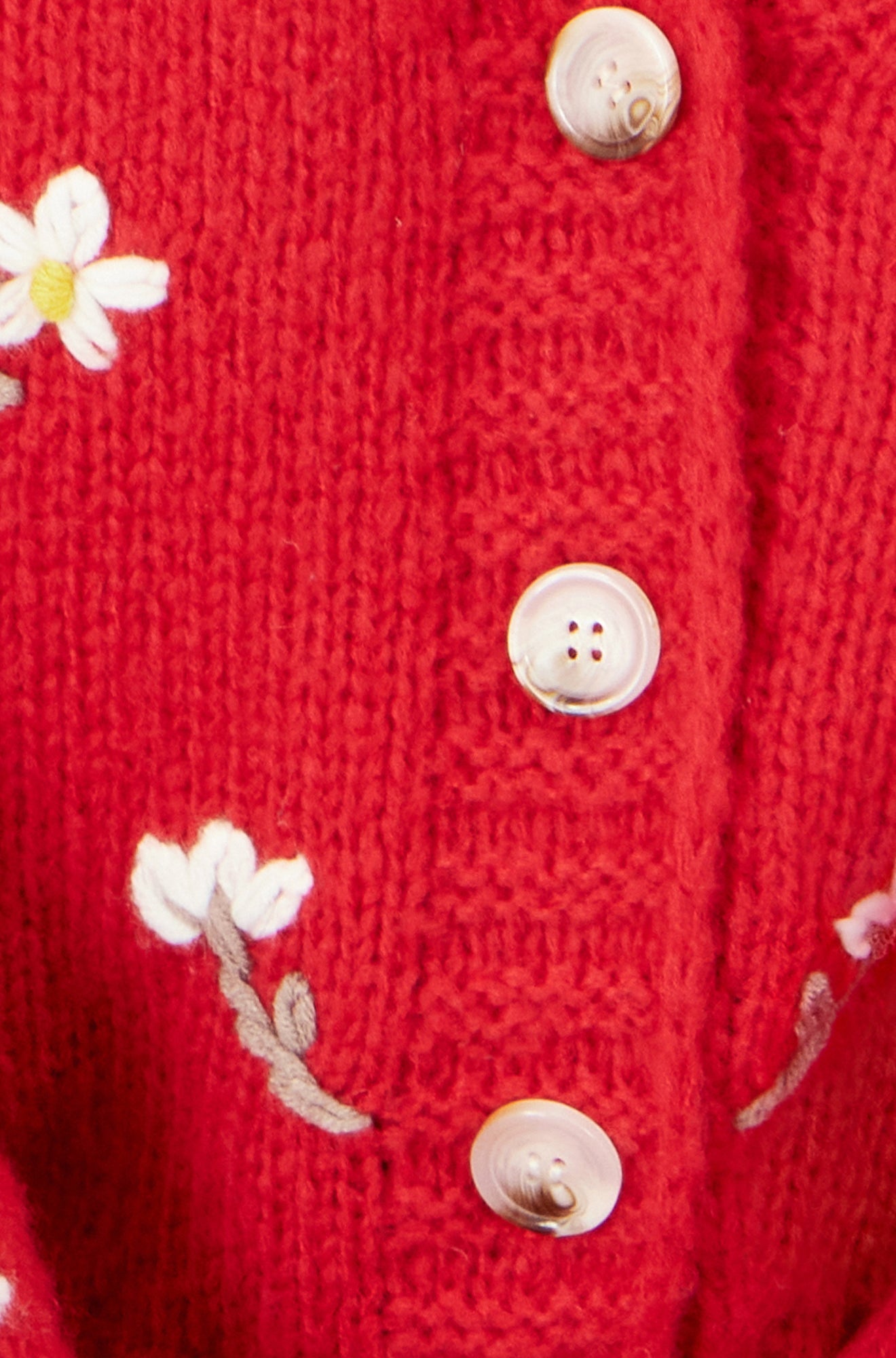 Yumi Red Hand Embroidered Chunky Knitted Cardigan