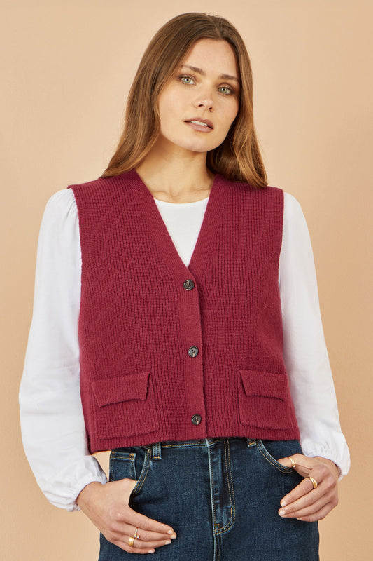 Yumi Burgundy Knitted Pullover Waistcoat
