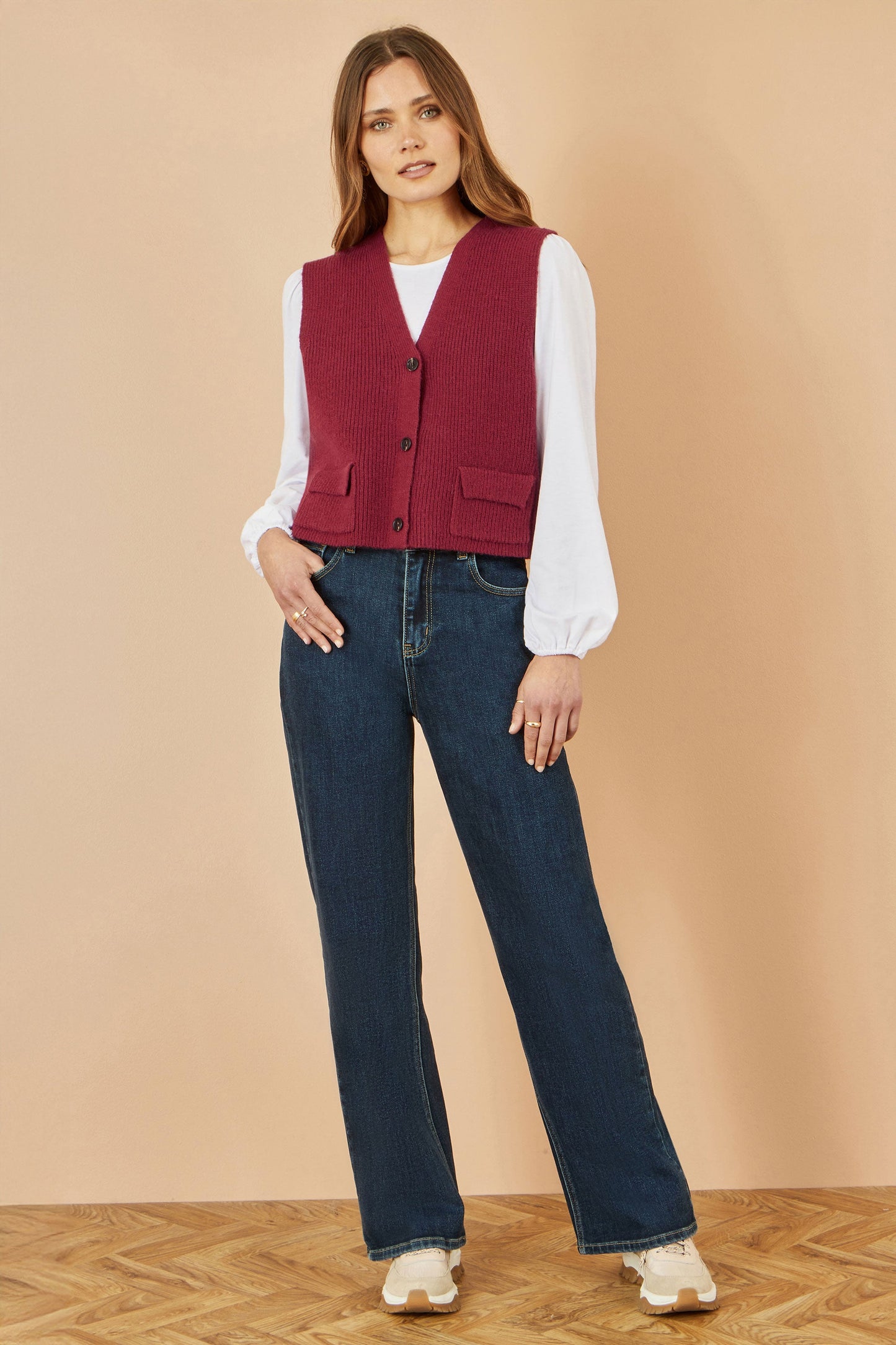 Yumi Burgundy Knitted Pullover Waistcoat