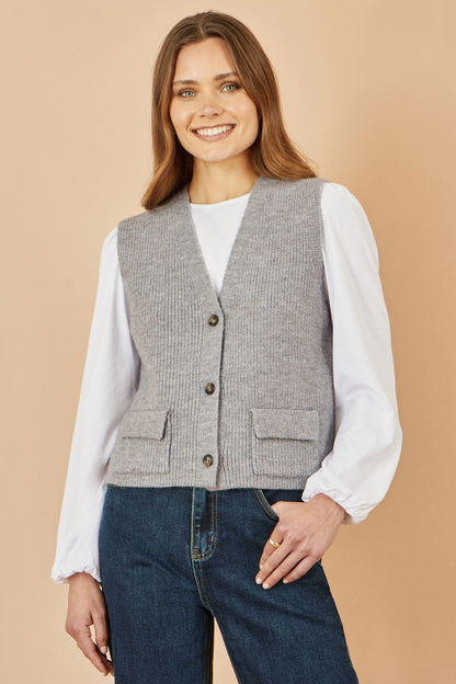 Yumi Grey Knitted Pullover Waistcoat