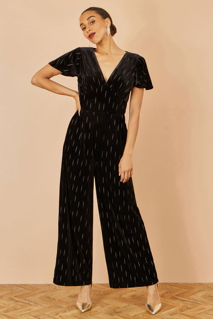 Yumi Black Foil Print Velvet Jumpsuit