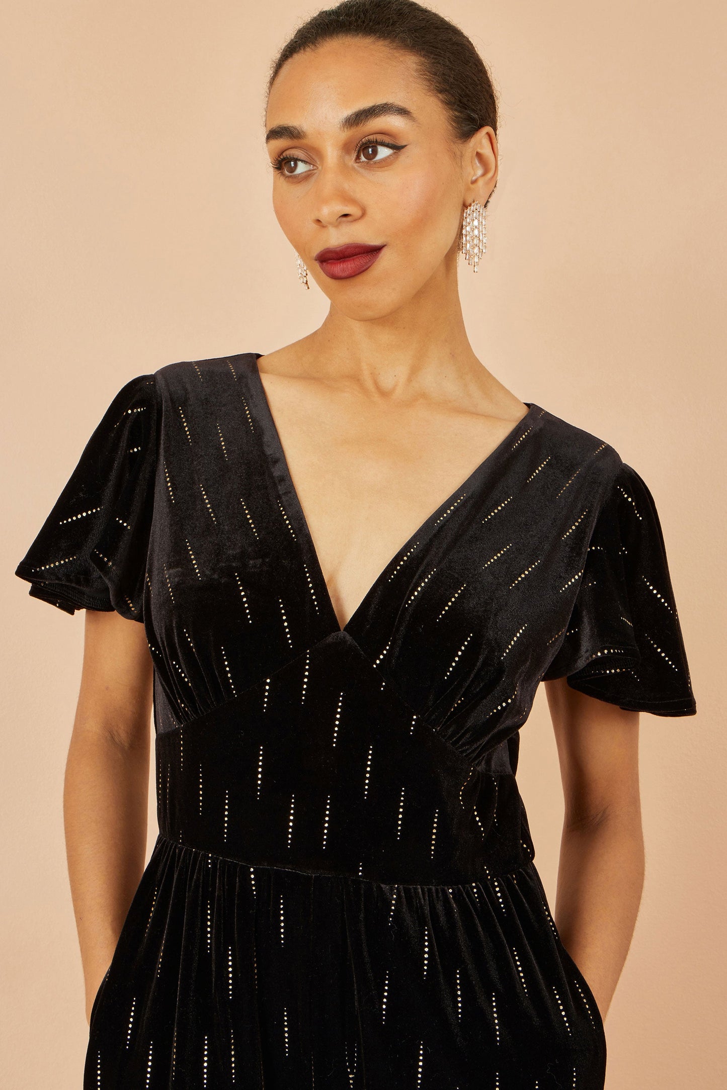 Yumi Black Foil Print Velvet Jumpsuit