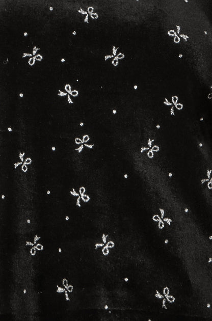 Yumi Black Sparkle Bow Print Velvet Top