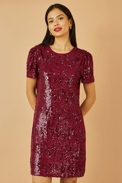 Yumi Burgundy Sequin Stretch Tunic Dress