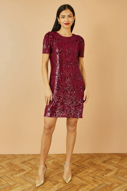 Yumi Burgundy Sequin Stretch Tunic Dress