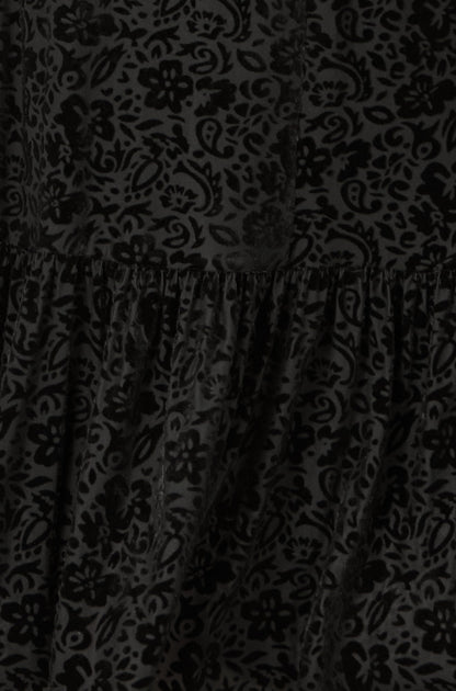 Yumi Black Floral Velour Velvet Twist Waist Midi Dress
