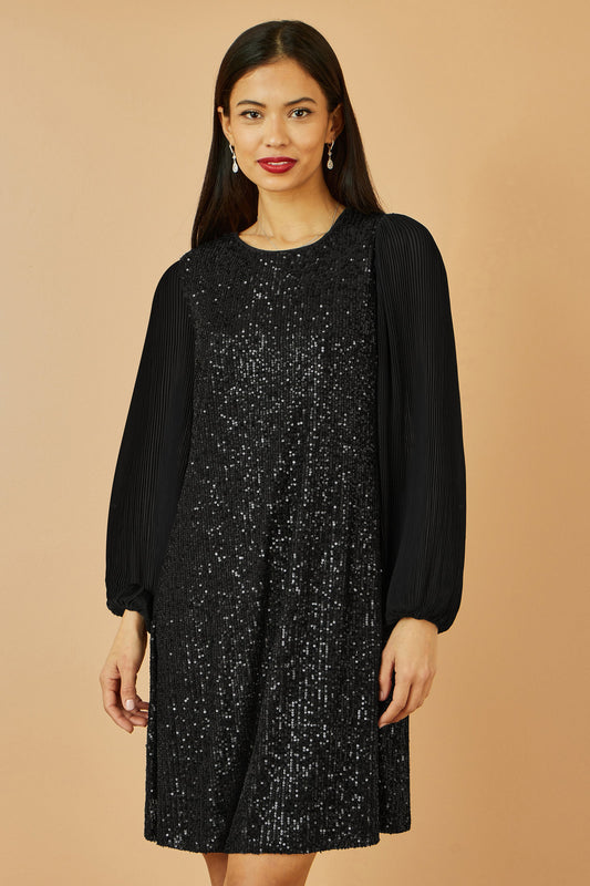 Yumi Black Velvet Sequin Tunic With Long Pleated Sleeves