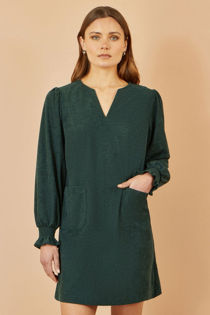 Yumi Green Cord Tunic With Ruched Sleeve