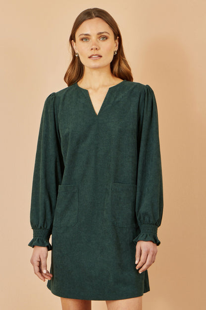 Yumi Green Cord Tunic With Ruched Sleeve