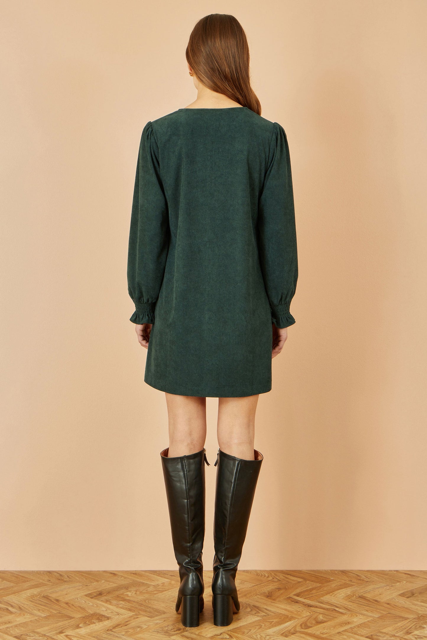 Yumi Green Cord Tunic With Ruched Sleeve