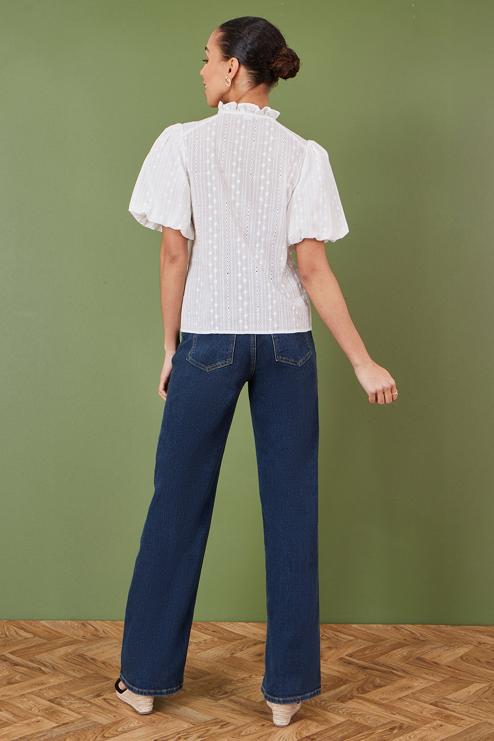 Yumi White Broderie Anglaise Puff Sleeve Shirt