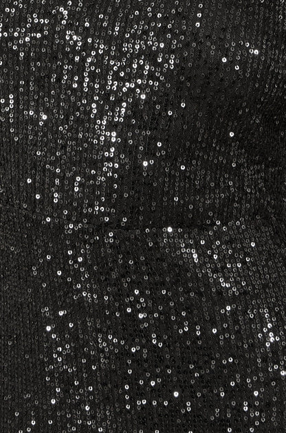 Yumi Black Sequin Fitted Midi Dress With Flute Sleeves
