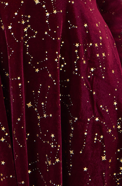 Yumi Burgundy Star Foil Print Long Sleeve Skater Dress