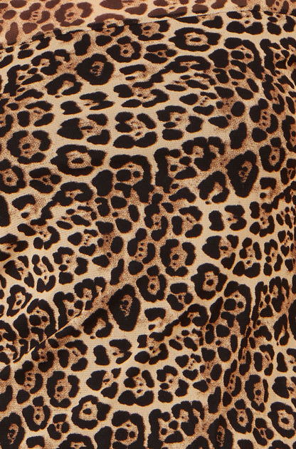 Yumi Brown Leopard Print Mesh Stretch Fitted Top