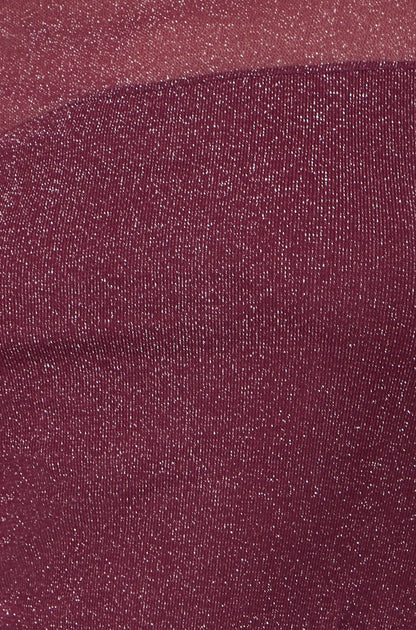 Yumi Burgundy Shimmer Print Mesh Stretch Fitted Top