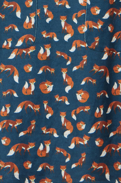 Yumi Navy Fox Long Sleeve Layered Tunic Dress With Front Pocket