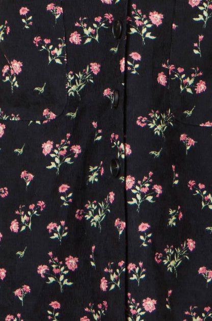 Yumi Black Floral Print Pinafore Dress With Button Up